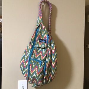KAVU Women's Zigzag Sling Bag Garden Tile Green Blue Pink Backpack Purse Travel